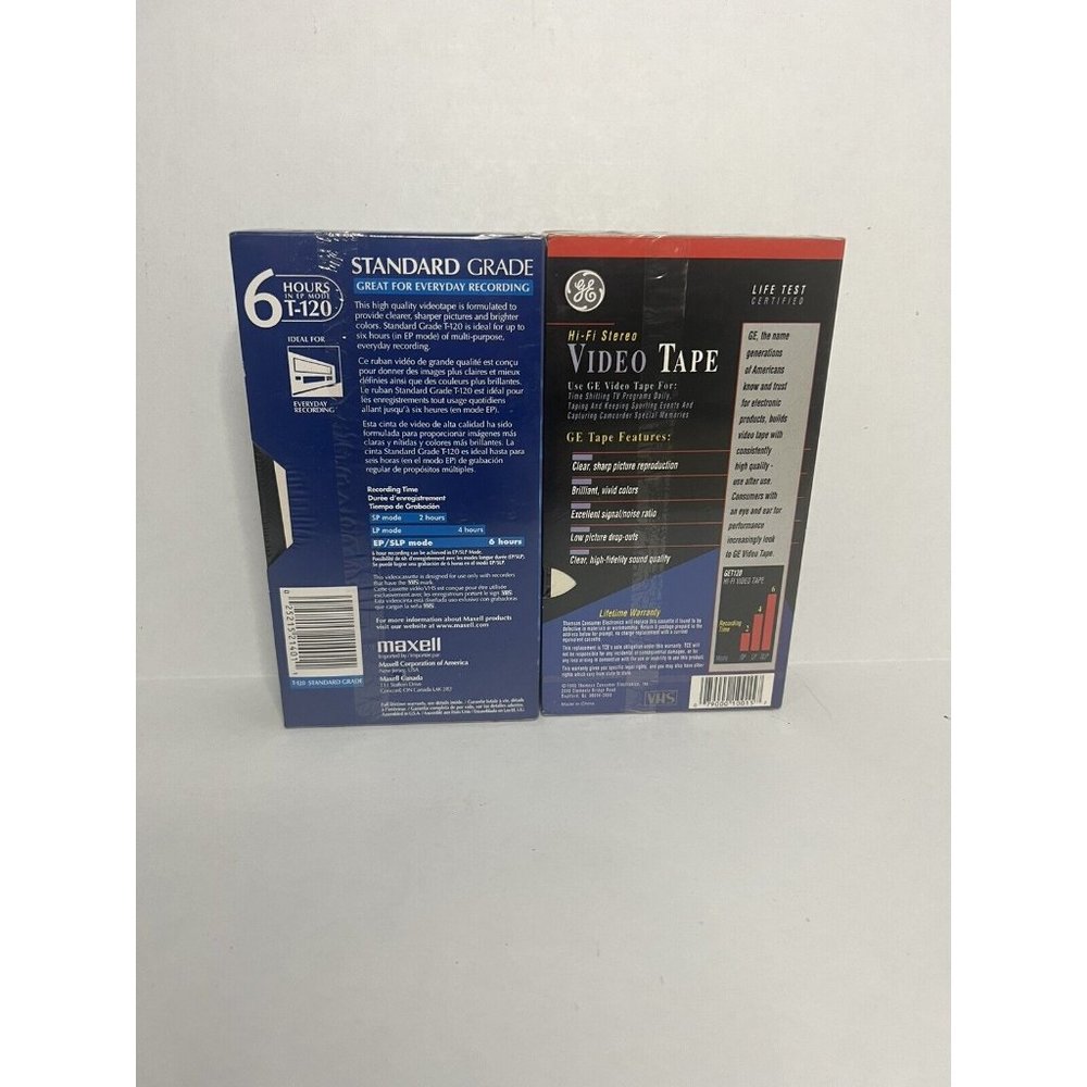 2 Brand New Blank VHS Tapes- Maxell T-120 Standard Grade, GX-Silver T120
